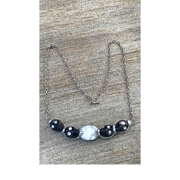 Artisan Necklace W/ Black Onyx Sugar Skulls, Swarovski Eyes & Marble Centerpiece - Picture 3 of 11